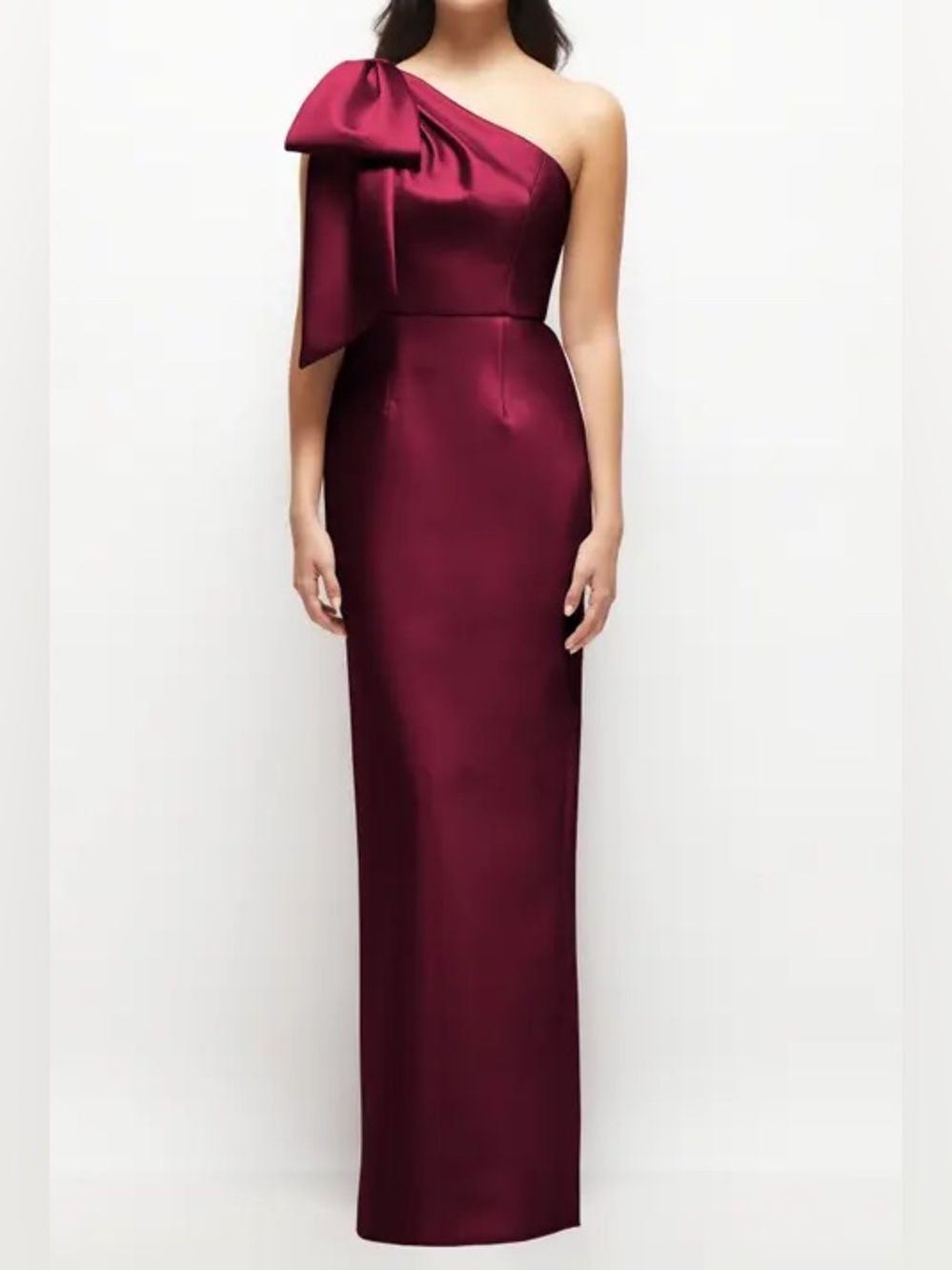 Alfred Sung Bow Detail One Shoulder Satin Twill Column Gown Burgundy NWT Size 2